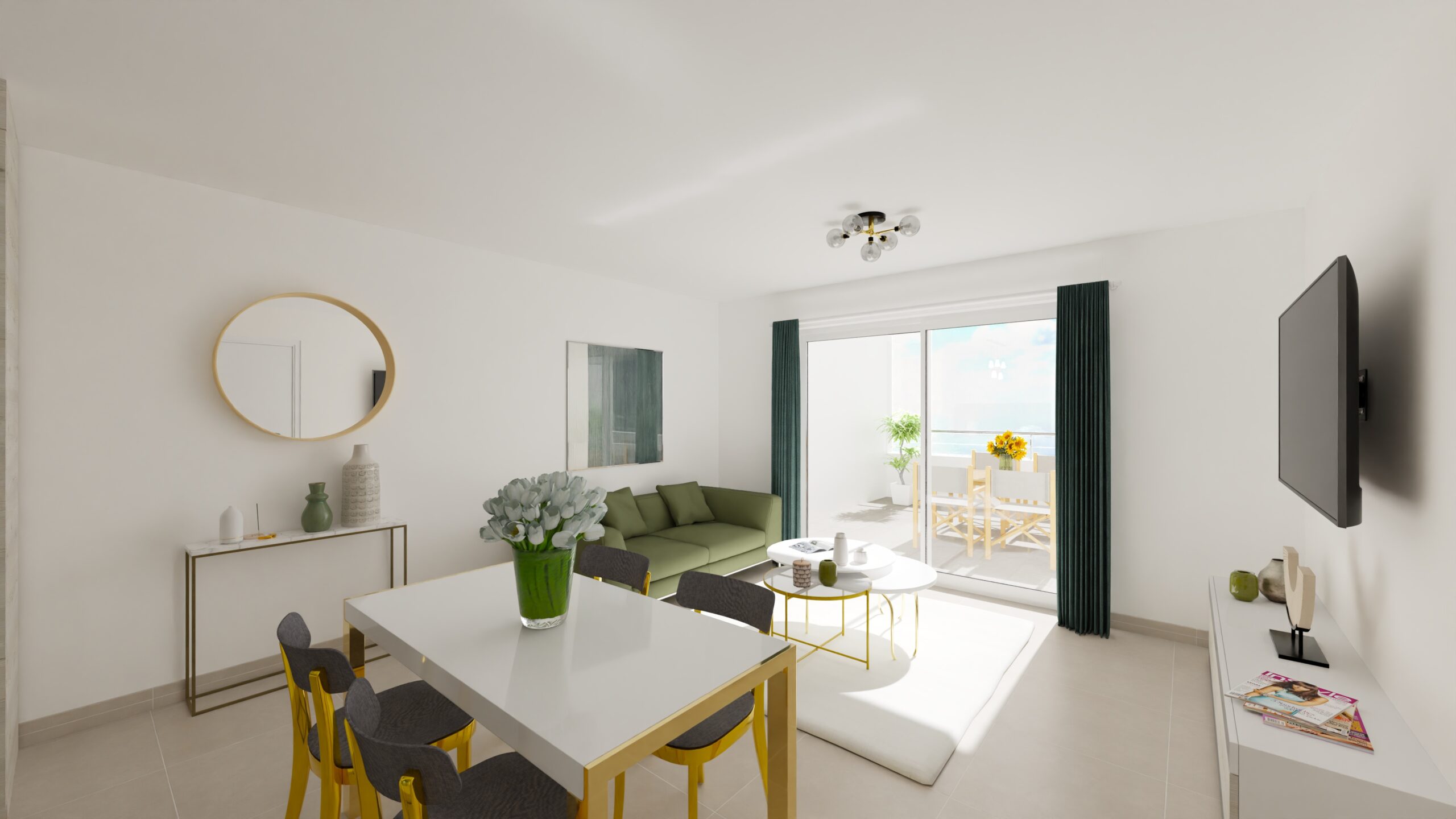 Séjour lumineux d'un appartement T2 neuf à Porticcio — Résidence du Fort