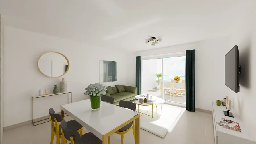 Séjour lumineux d'un appartement T2 neuf à Porticcio — Résidence du Fort