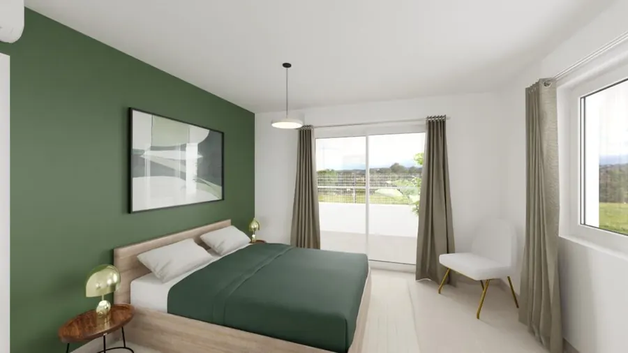 Chambre principale d'un appartement T3 neuf à Porticcio — Résidence du Fort