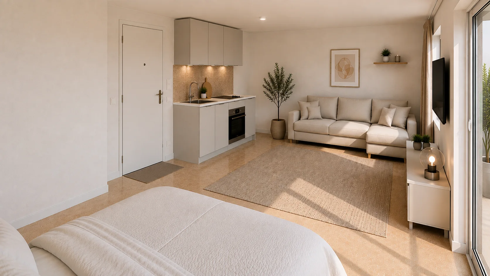 Studio neuf optimisé avec cuisine équipée et coin salon — Résidence U Ponte Porto-Vecchio